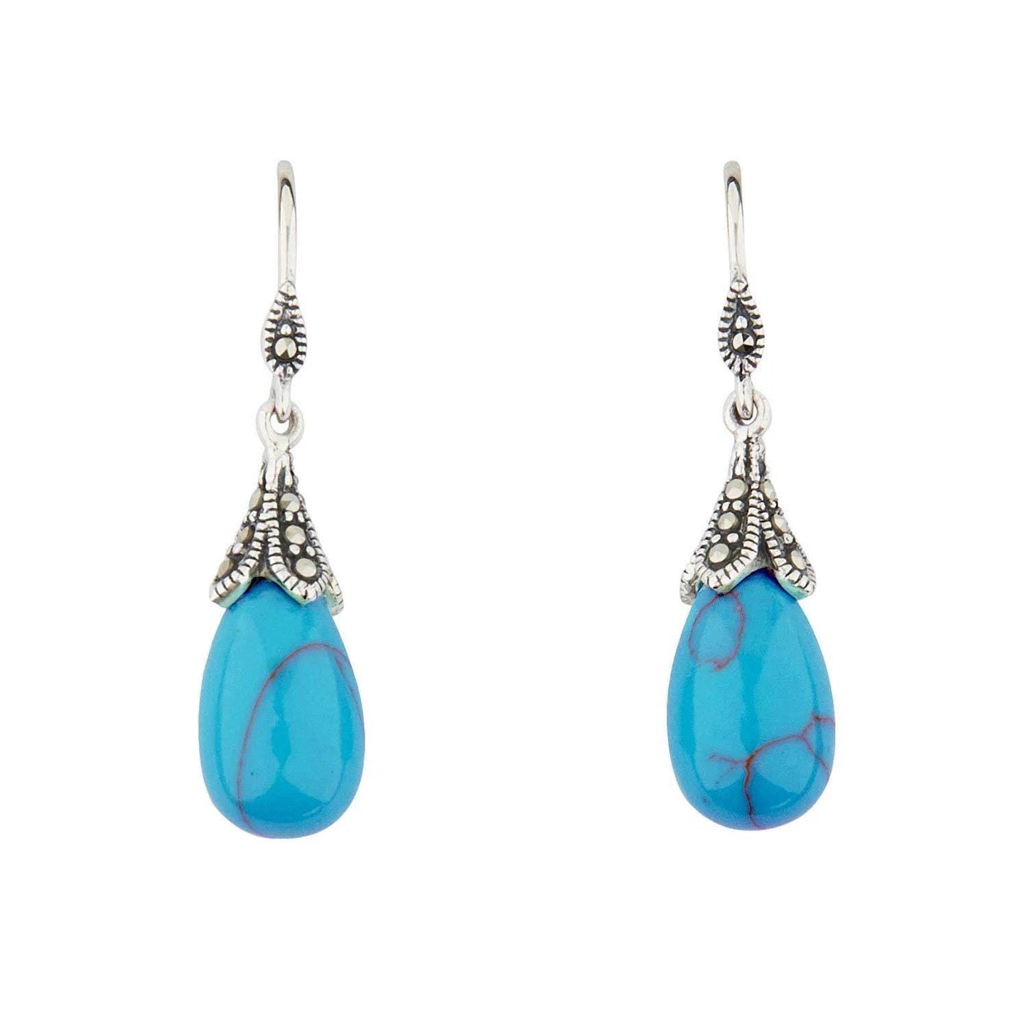 Gemstone Drop Earrings in Sterling Silver with Marcasite