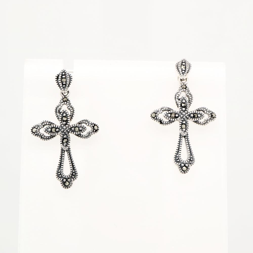 Marcasite Cross Earrings in Sterling Silver