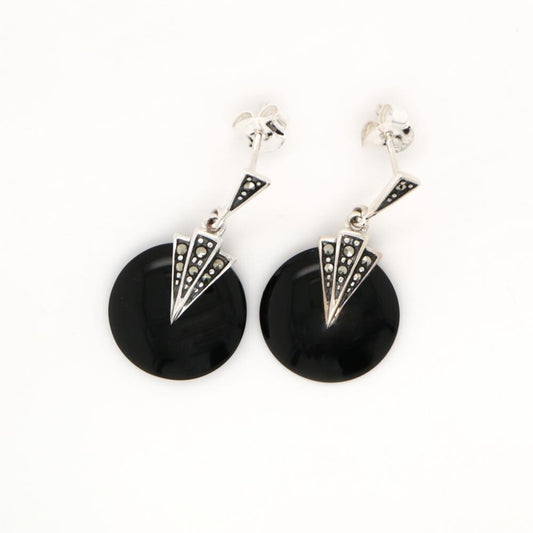 Art Deco Gem Drop Earrings with Marcasite and Sterling Silver