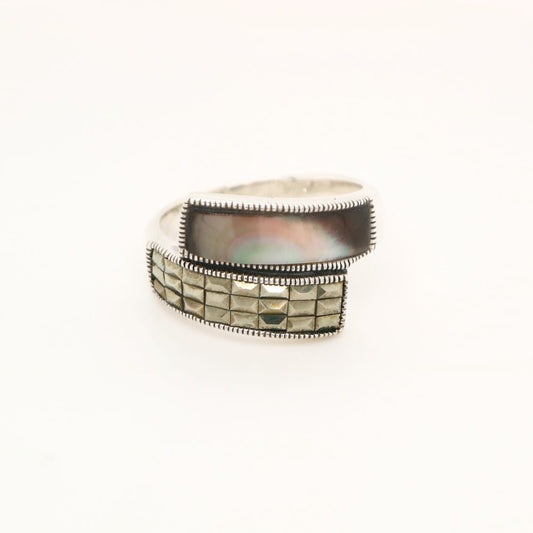 Marcasite and Silver Shell Crossover Ring in Silver
