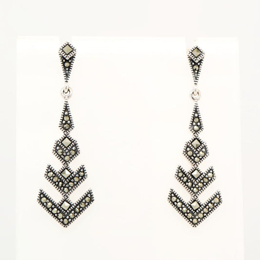 Art Deco Arrow Marcasite Drop Earrings in Silver