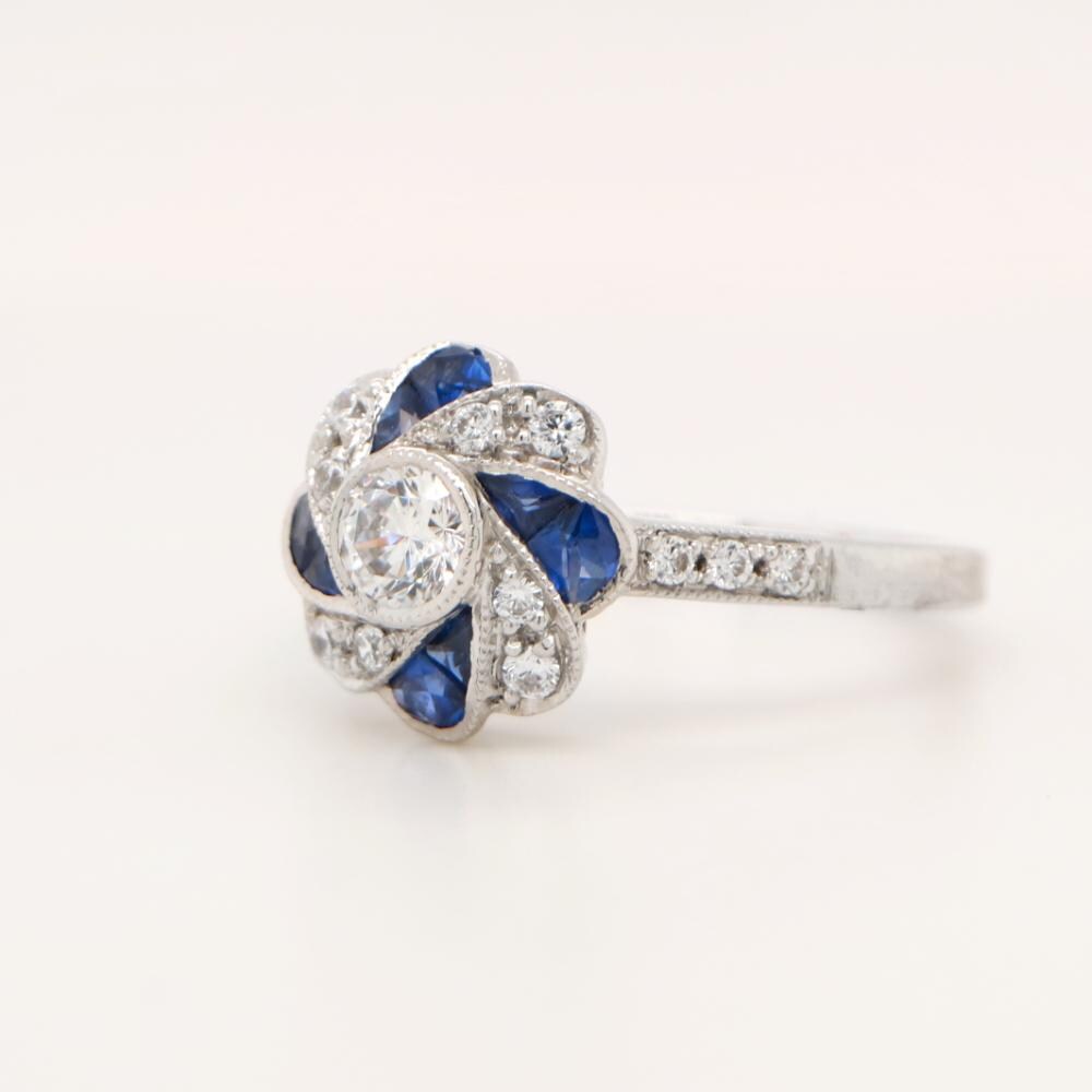 Vintage Pinwheel Sterling Silver, Sapphire and CZ