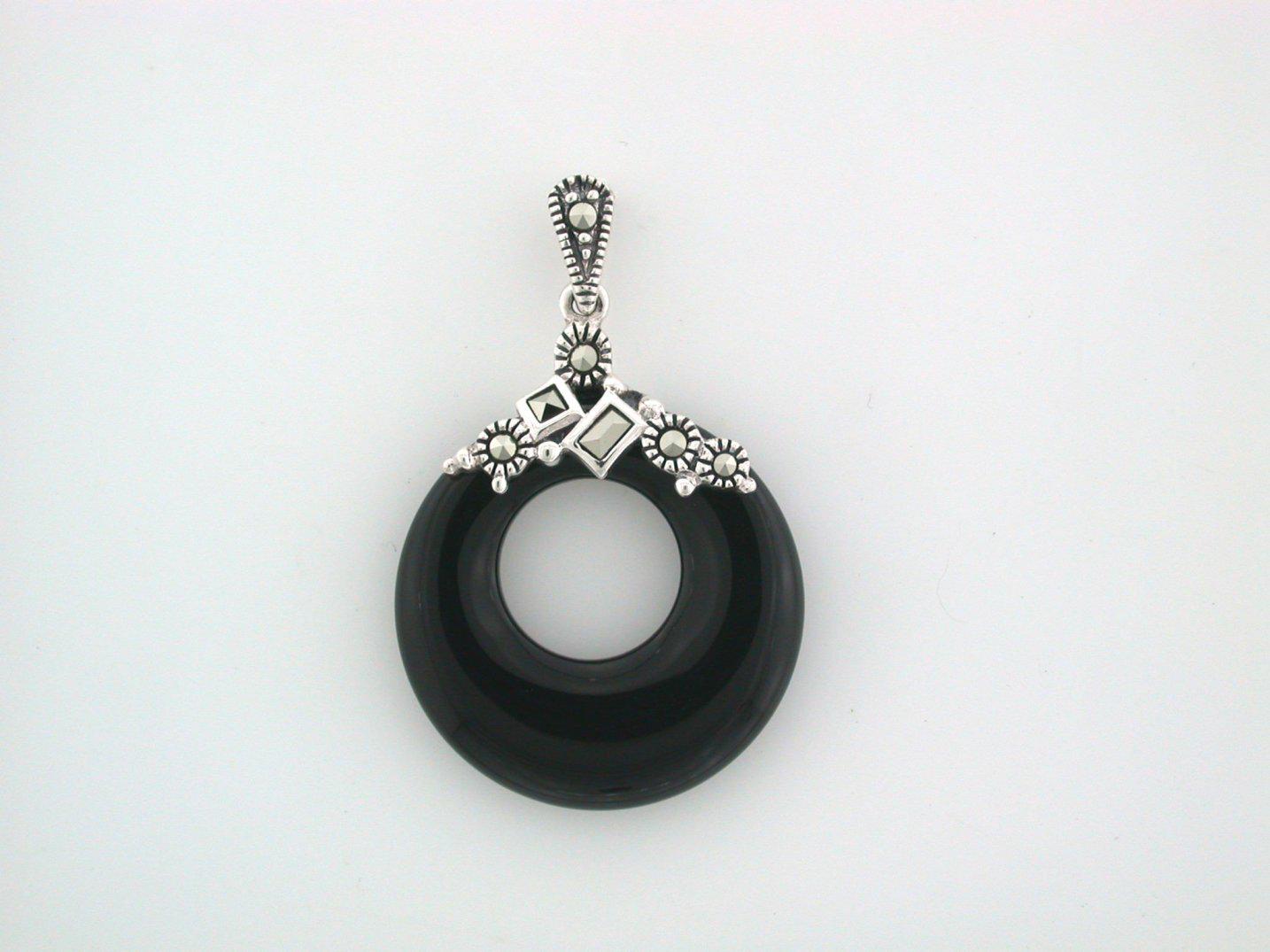 Black onyx hoop with marcasite and sterling silver, Made for her