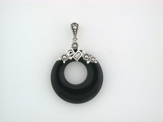 Black onyx hoop with marcasite and sterling silver, Made for her
