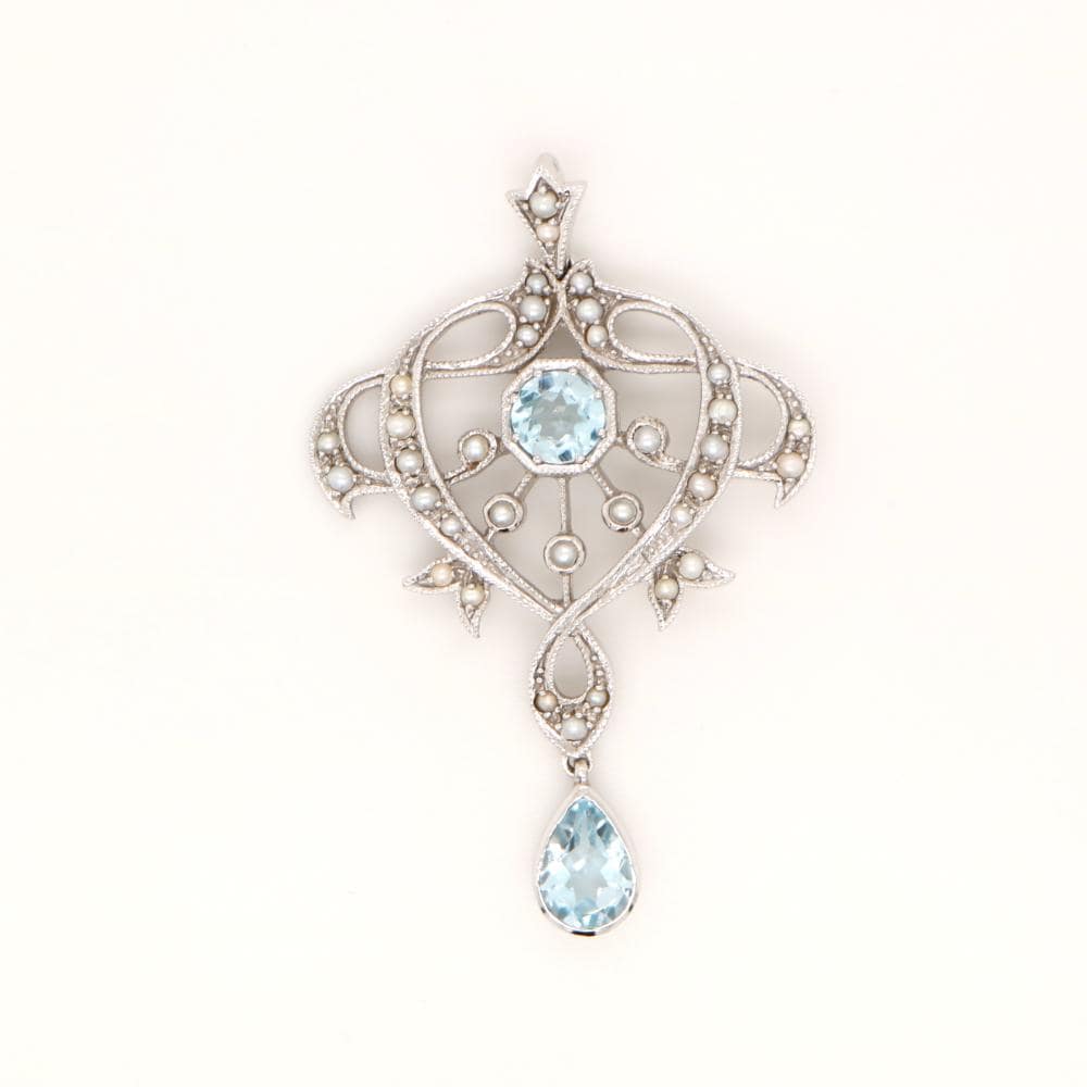 Vintage White Gold and Blue topaz Pendant, Gift for her