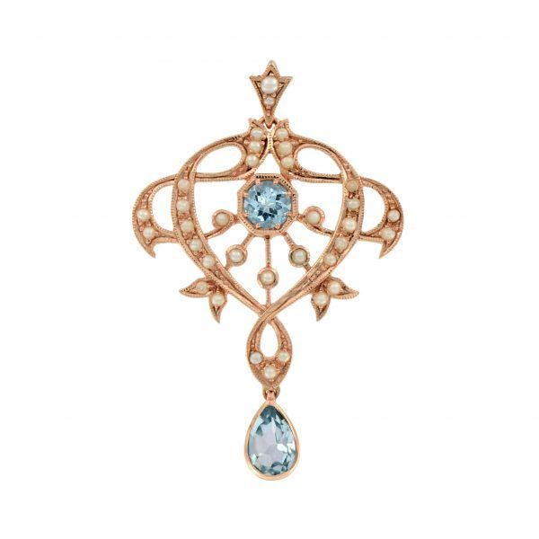 Vintage White Gold and Blue topaz Pendant, Gift for her
