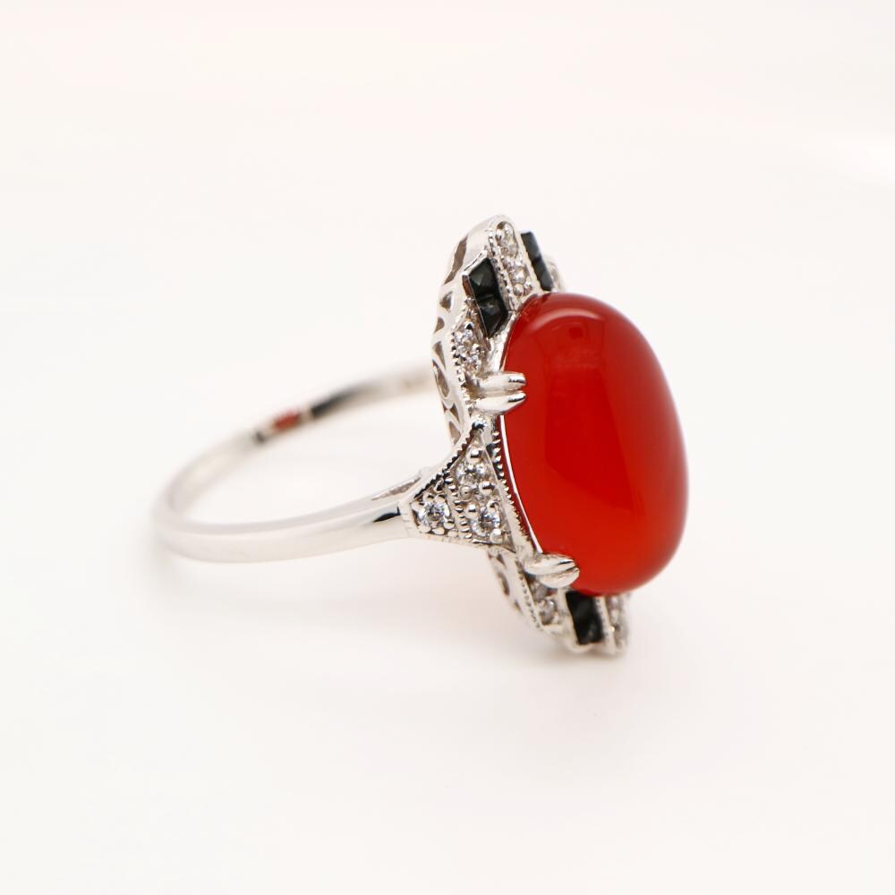Sterling silver ring, Art Deco Dome Gemstone ring, Anniversary ring