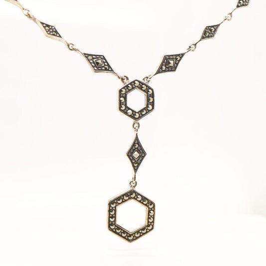 Silver Hexagon Necklace with Marcasite