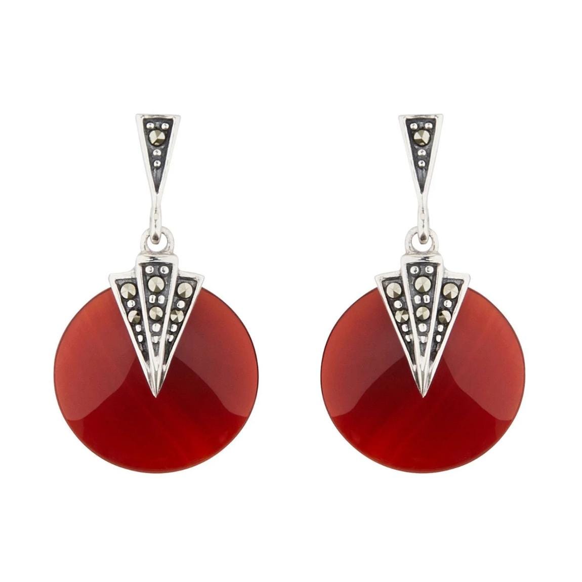 Art Deco Gem Drop Earrings with Marcasite and Sterling Silver