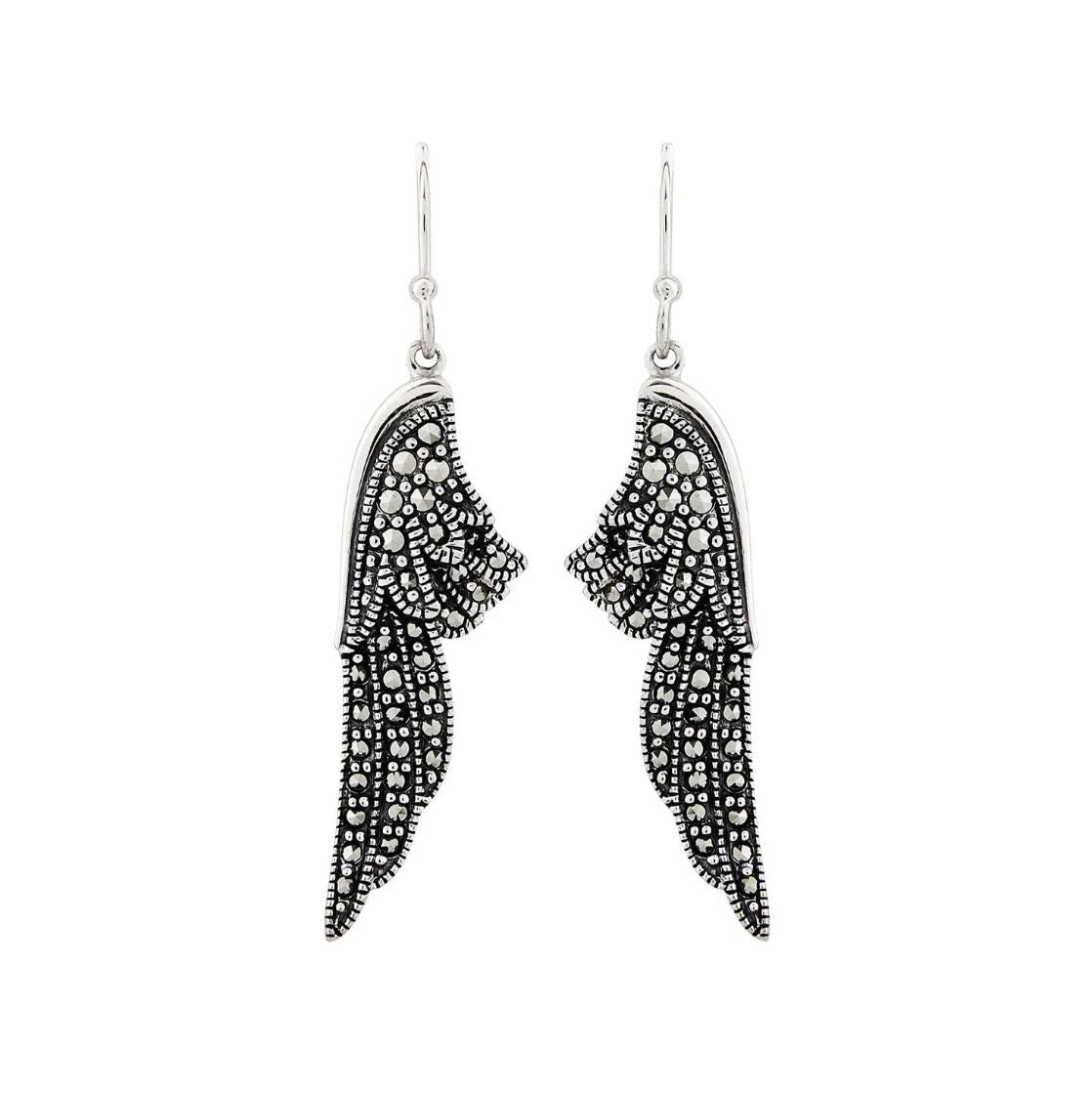 Sparkling Angel Wing Drop Earrings in Marcasite and Sterling Silver