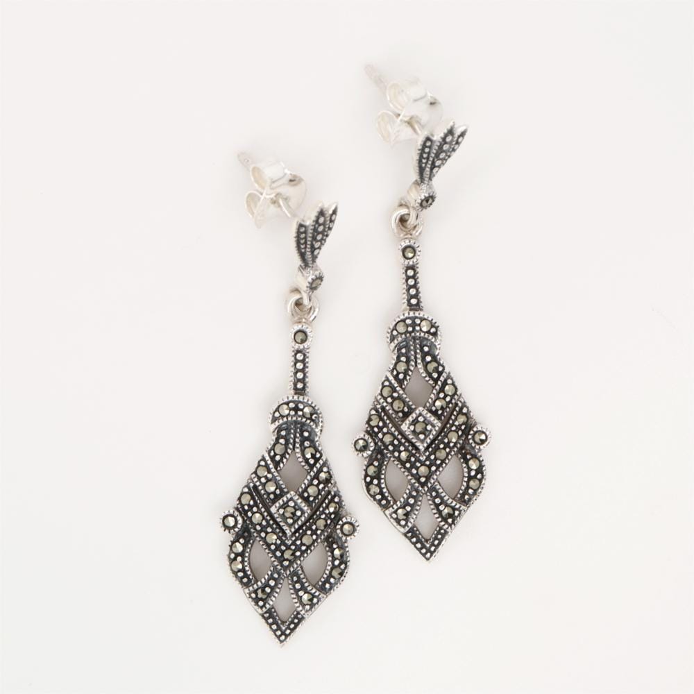 Art Deco Earrings in Marcasite and Sterling Silver