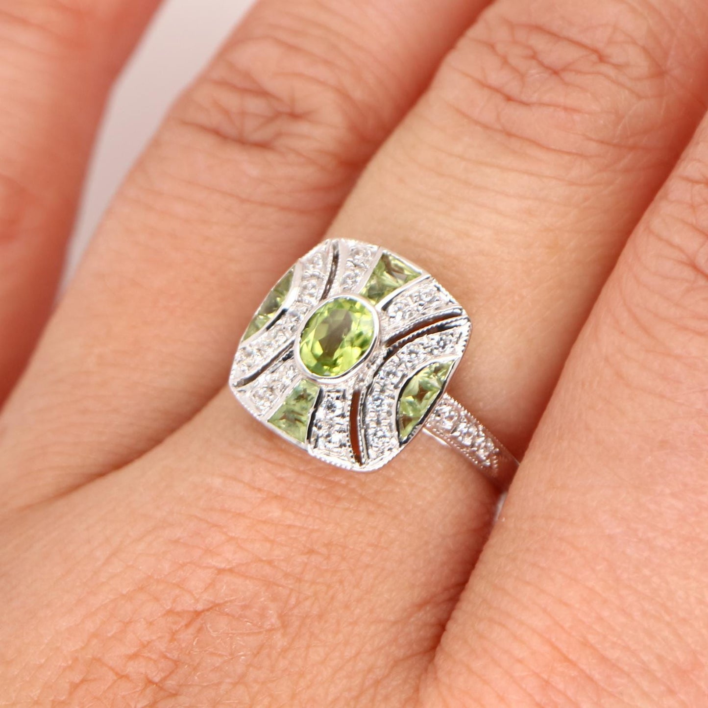 Peridot and CZ ring in sterling silver