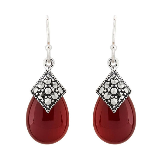 Art Deco Drop Earrings with Gemstone, Marcasite and Sterling Silver