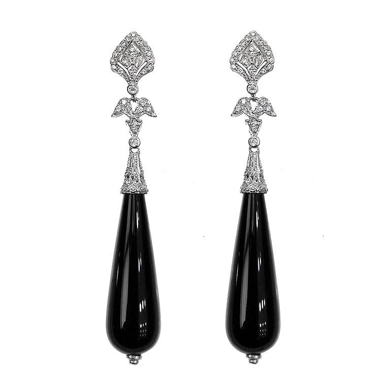 Art Deco Drop Earrings with Black Onyx drop