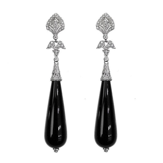 Art Deco Drop Earrings with Black Onyx drop