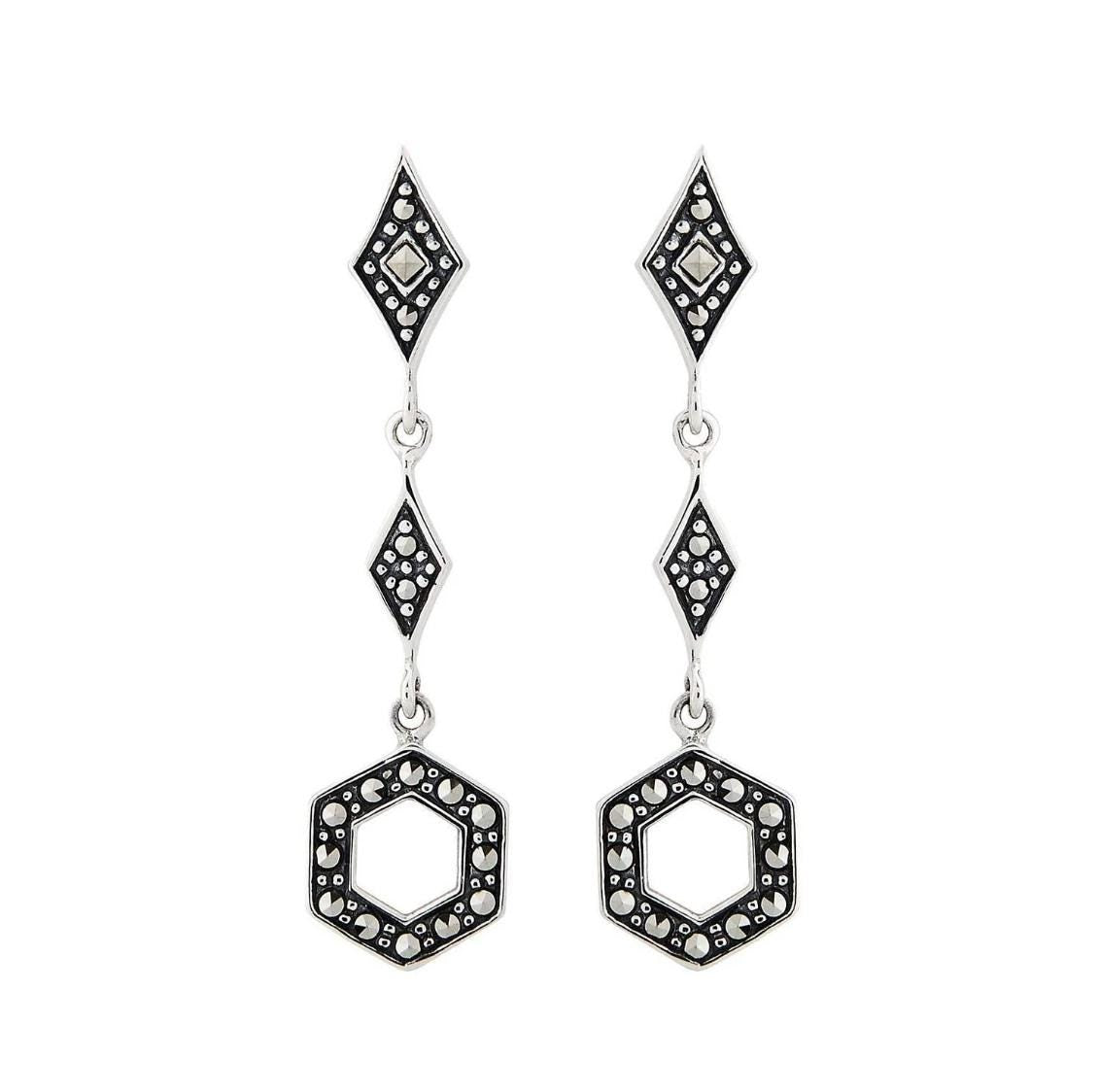 Art Deco Geometric Drop Earrings in Marcasite and Sterling Silver