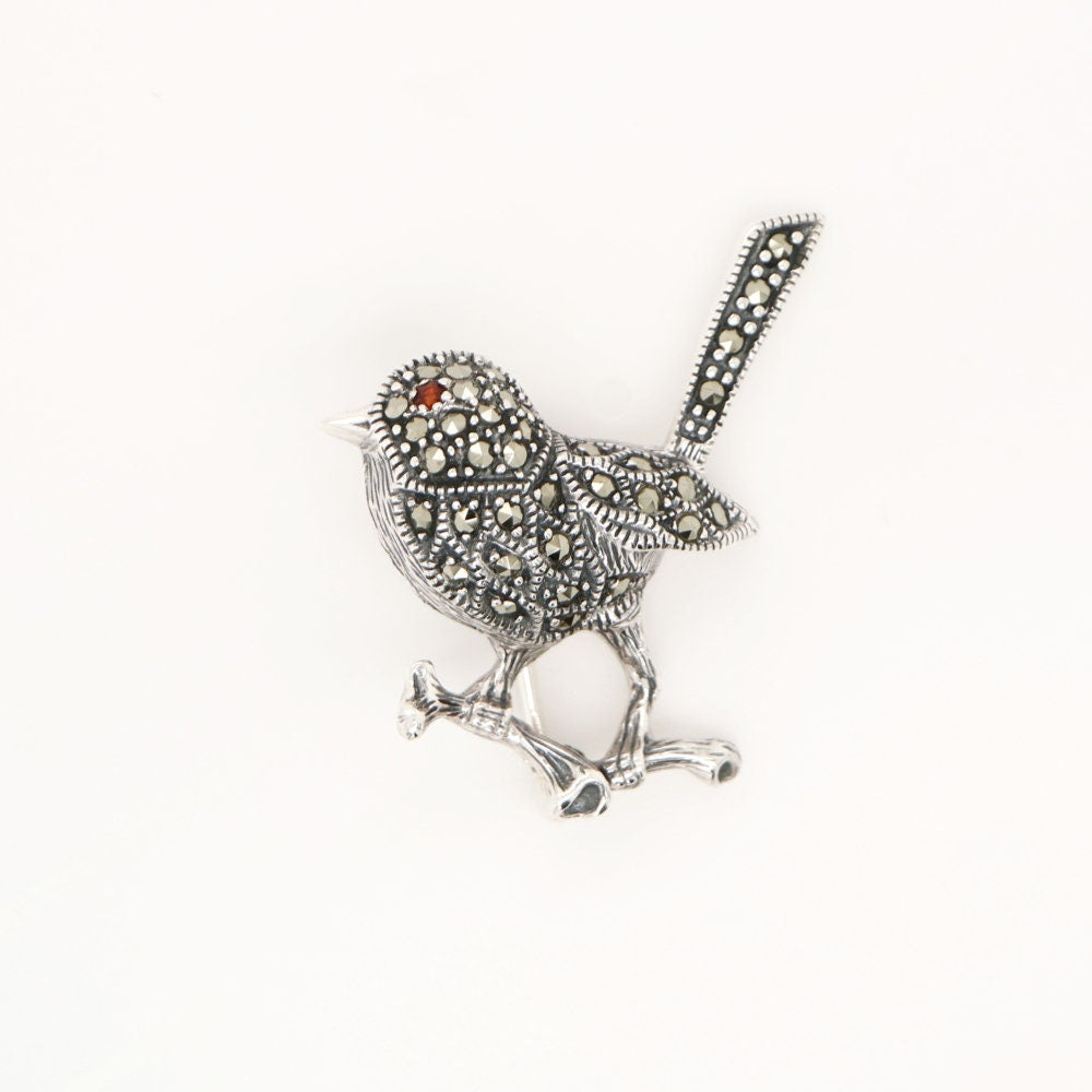 Fairywren Marcasite Brooch in Sterling Silver
