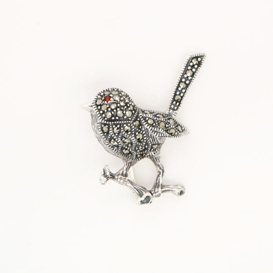 Fairywren Marcasite Brooch in Sterling Silver