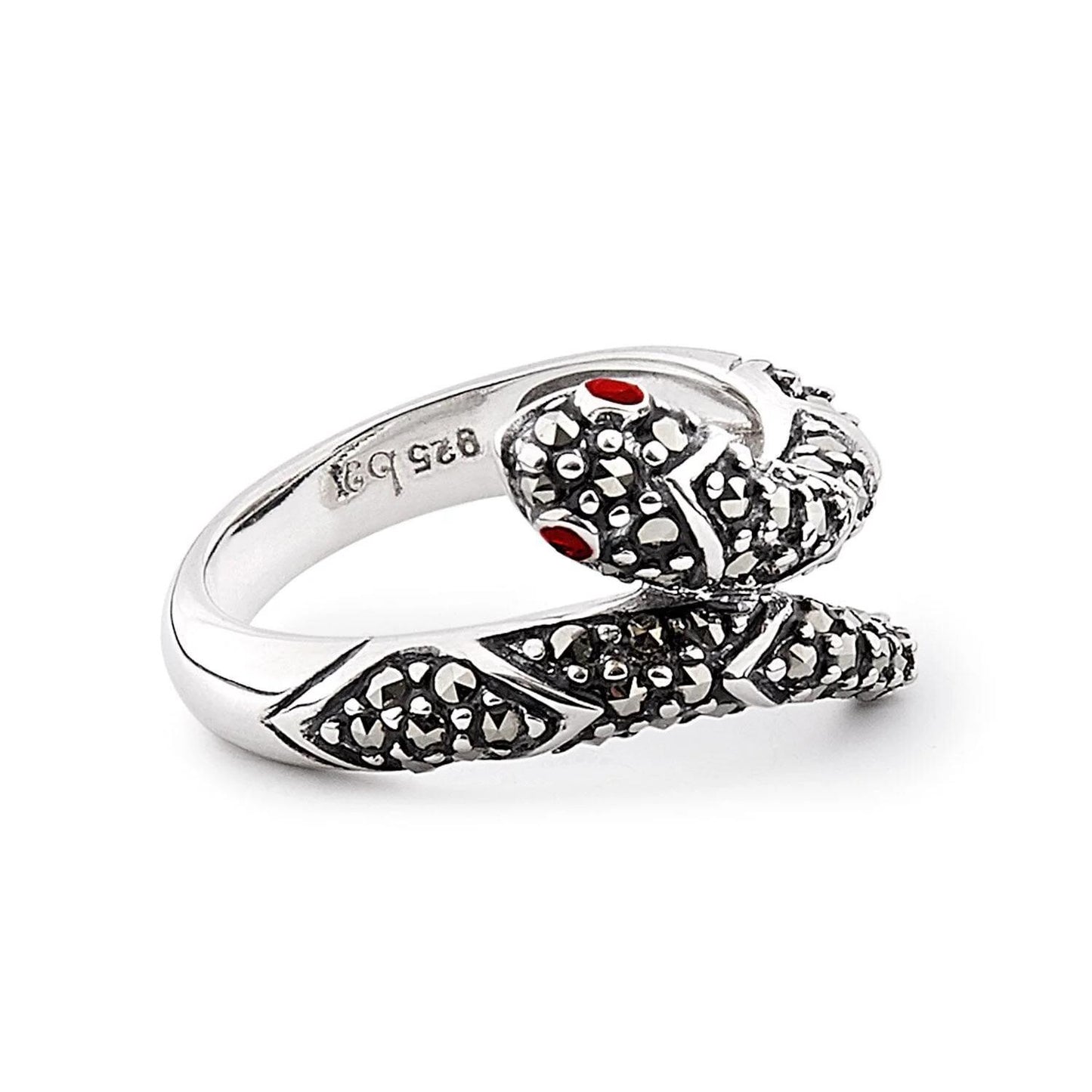 Snake Ring in Marcasite, Garnet and Sterling Silver