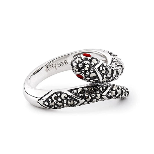 Snake Ring in Marcasite, Garnet and Sterling Silver