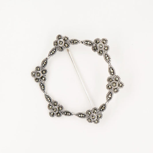 Flower hoop brooch in Marcasite and silver, Gift for her