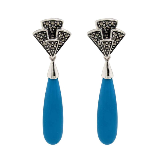 Marcasite and Gilson Turquoise Drop Earrings