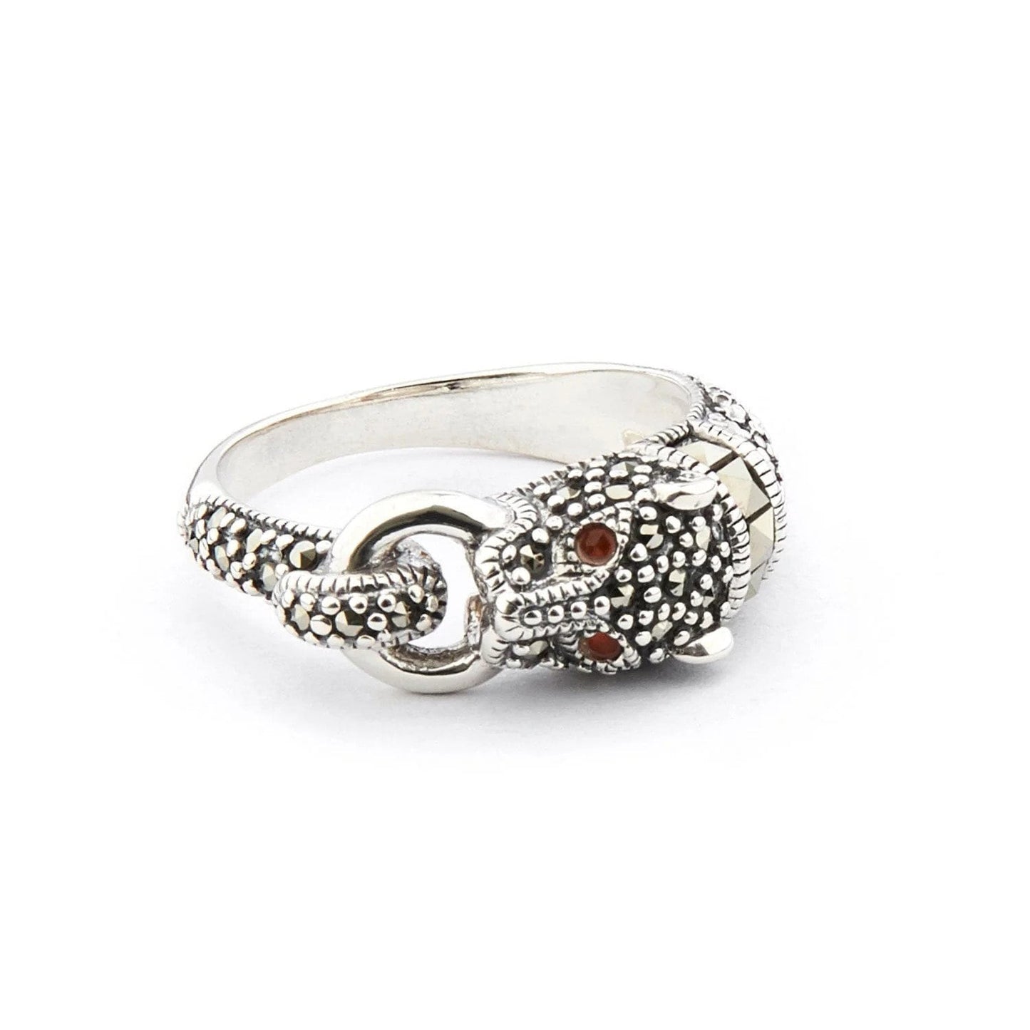 Panther Ring in Marcasite, Carnelian and Sterling Silver