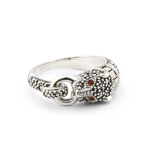 Panther Ring in Marcasite, Carnelian and Sterling Silver