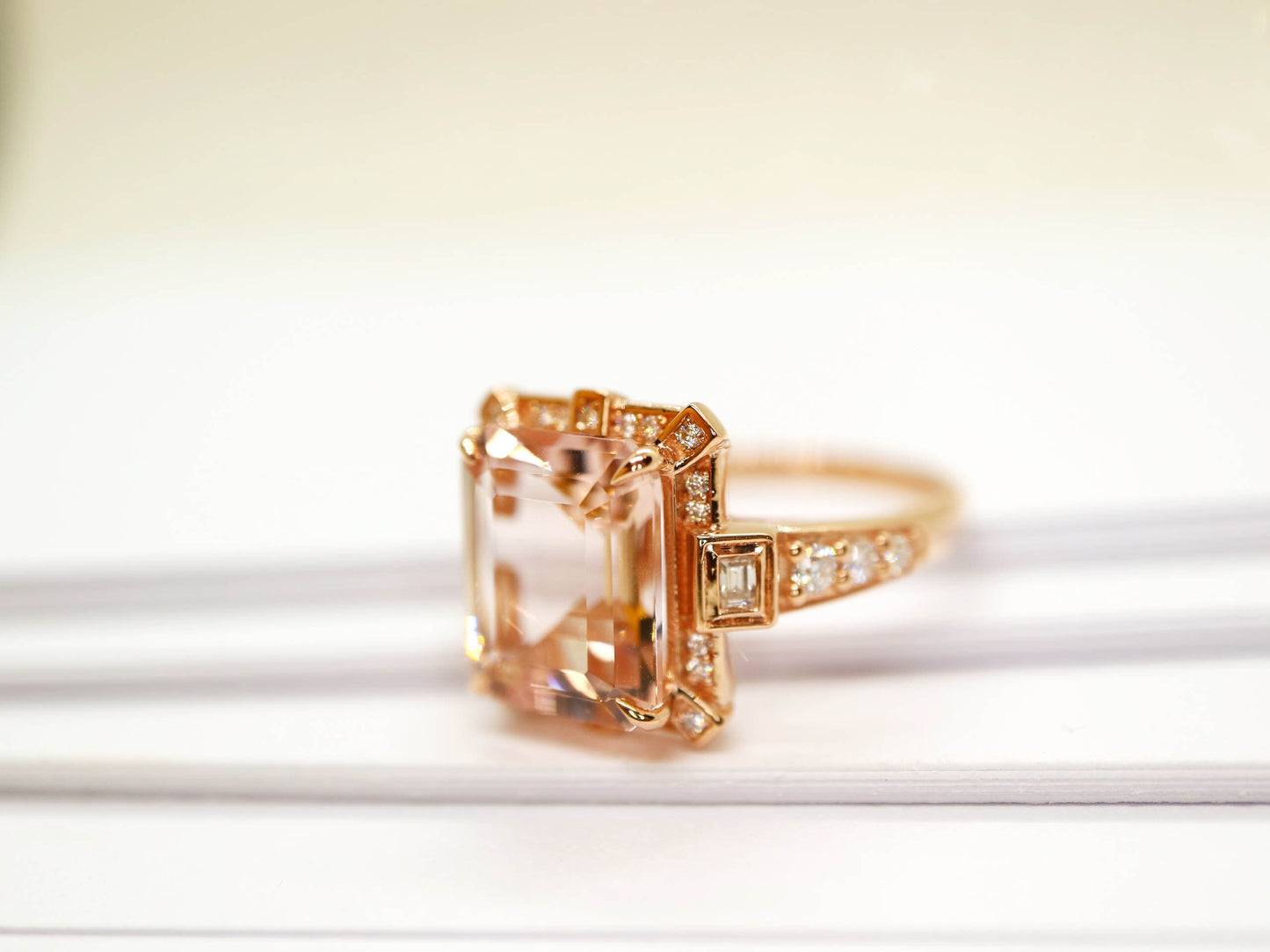 Art Deco vintage Morganite ring, Rose gold  diamond ring,  Art deco vintage ring, Rose gold engagement ring, Rose gold wedding ring,