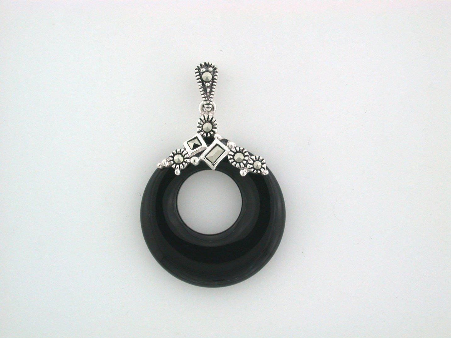 Black onyx hoop with marcasite and sterling silver, Made for her