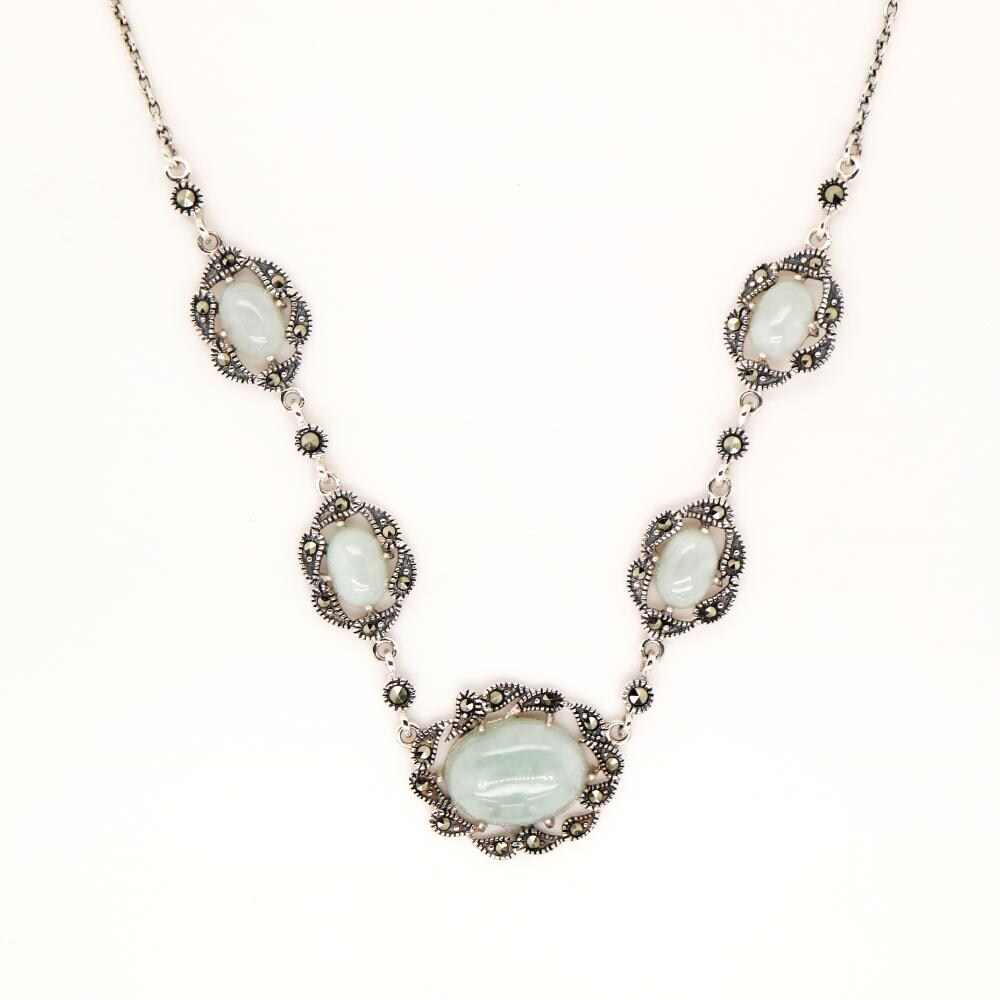 Jade and Marcasite Necklace in Sterling Silver, Sterling silver Jade and marcasite necklace
