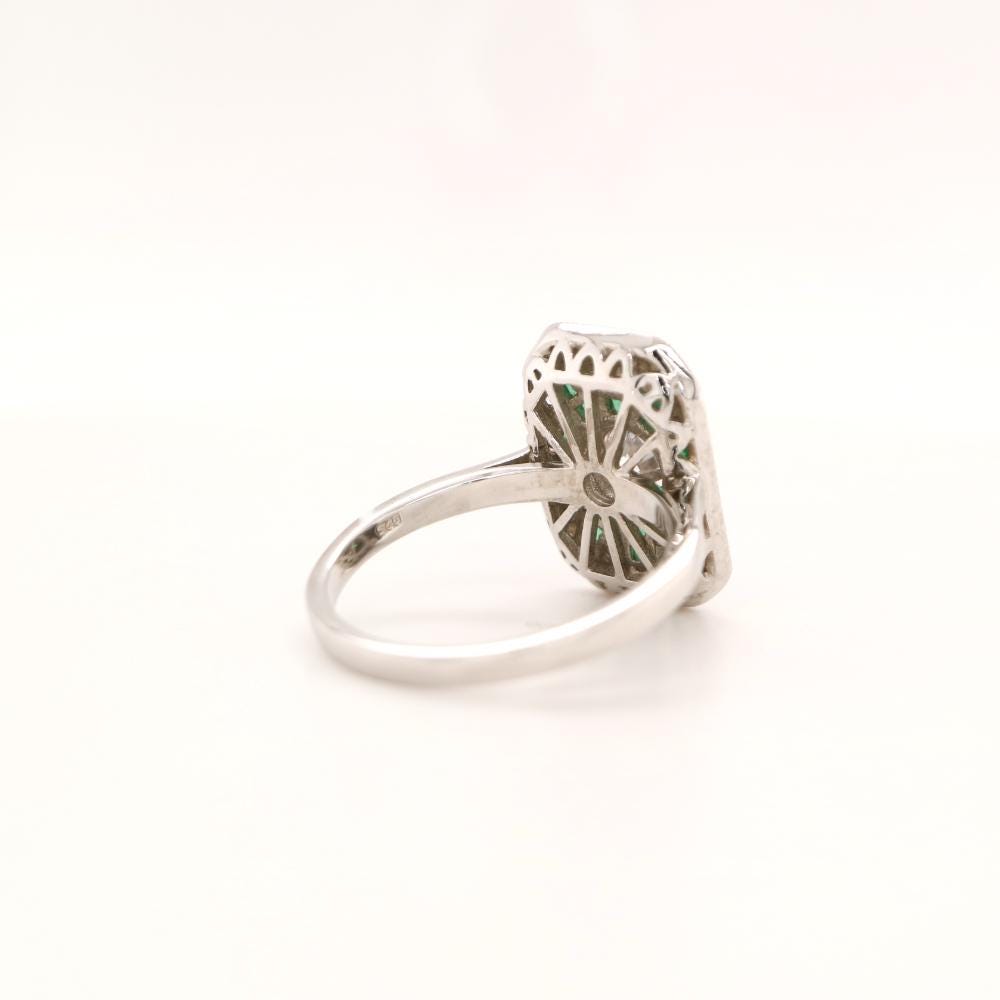 Square Shield sterling silver Ring with Emerald and CZ