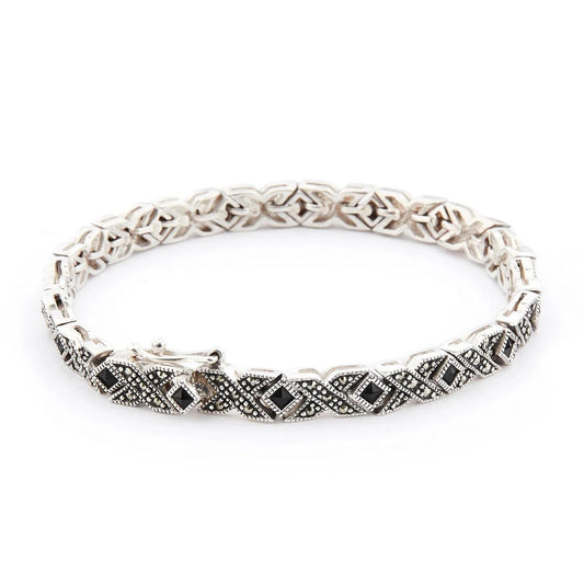 Sterling silver Art Deco Bracelet with Black Onyx Diamonds