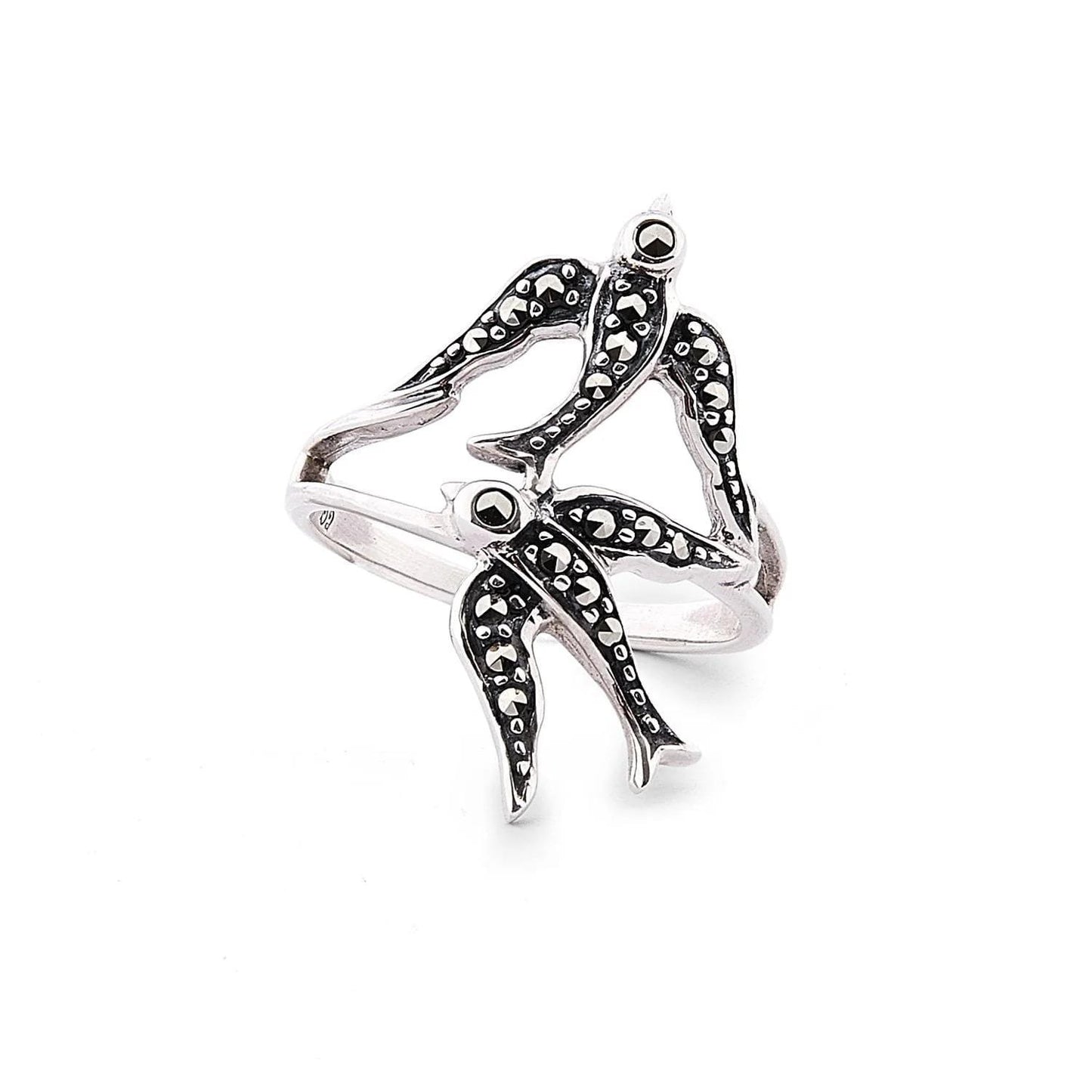 Swallow Ring in Marcasite and Sterling Silver, Anniversary ring