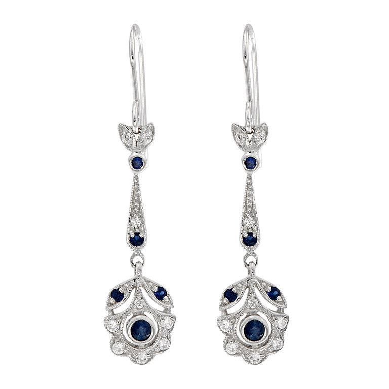 Sterling silver Art Deco earrings, Solid Gold Art Deco Drop Earrings with Diamonds and Gemstones