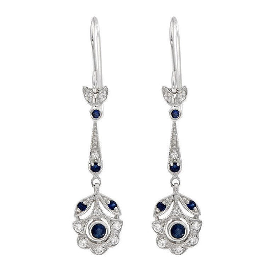 Sterling silver Art Deco earrings, Solid Gold Art Deco Drop Earrings with Diamonds and Gemstones