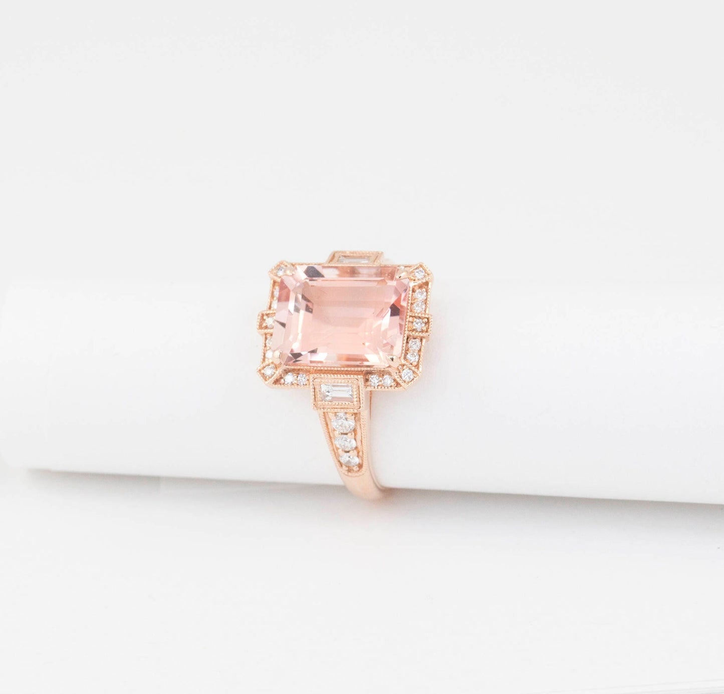 Art Deco vintage Morganite ring, Rose gold  diamond ring,  Art deco vintage ring, Rose gold engagement ring, Rose gold wedding ring,