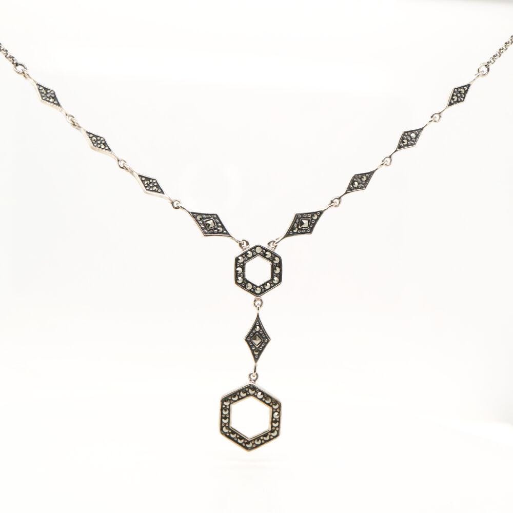 Silver Hexagon Necklace with Marcasite