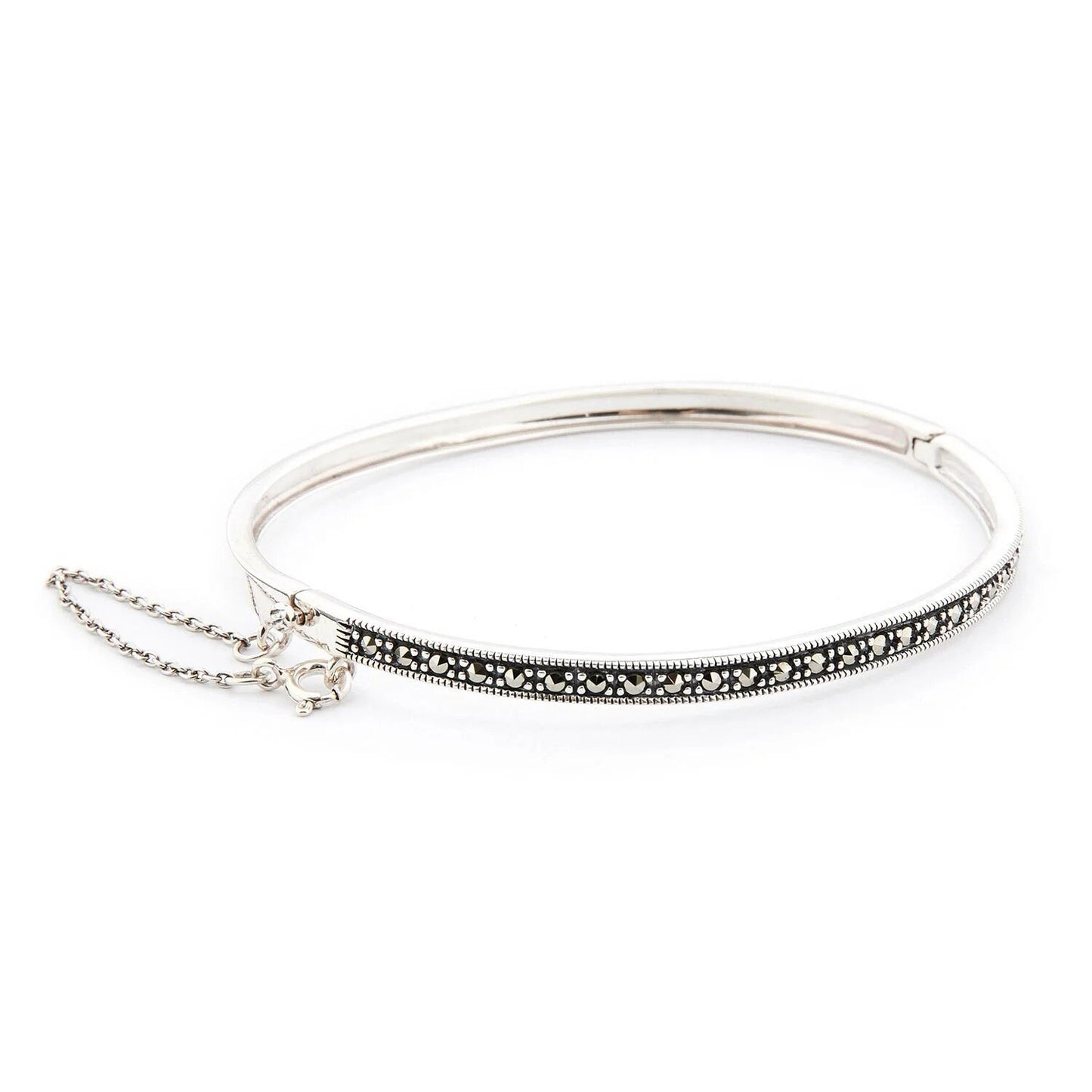 Sterling silver Bangle set with Single pave Marcasite