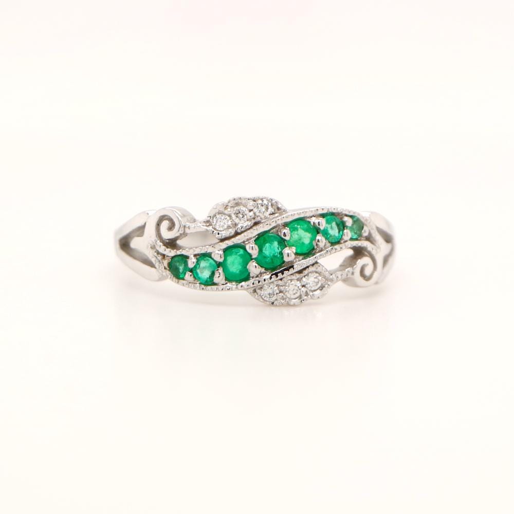 9ct White Gold, Emerald and Diamond Eternity Ring