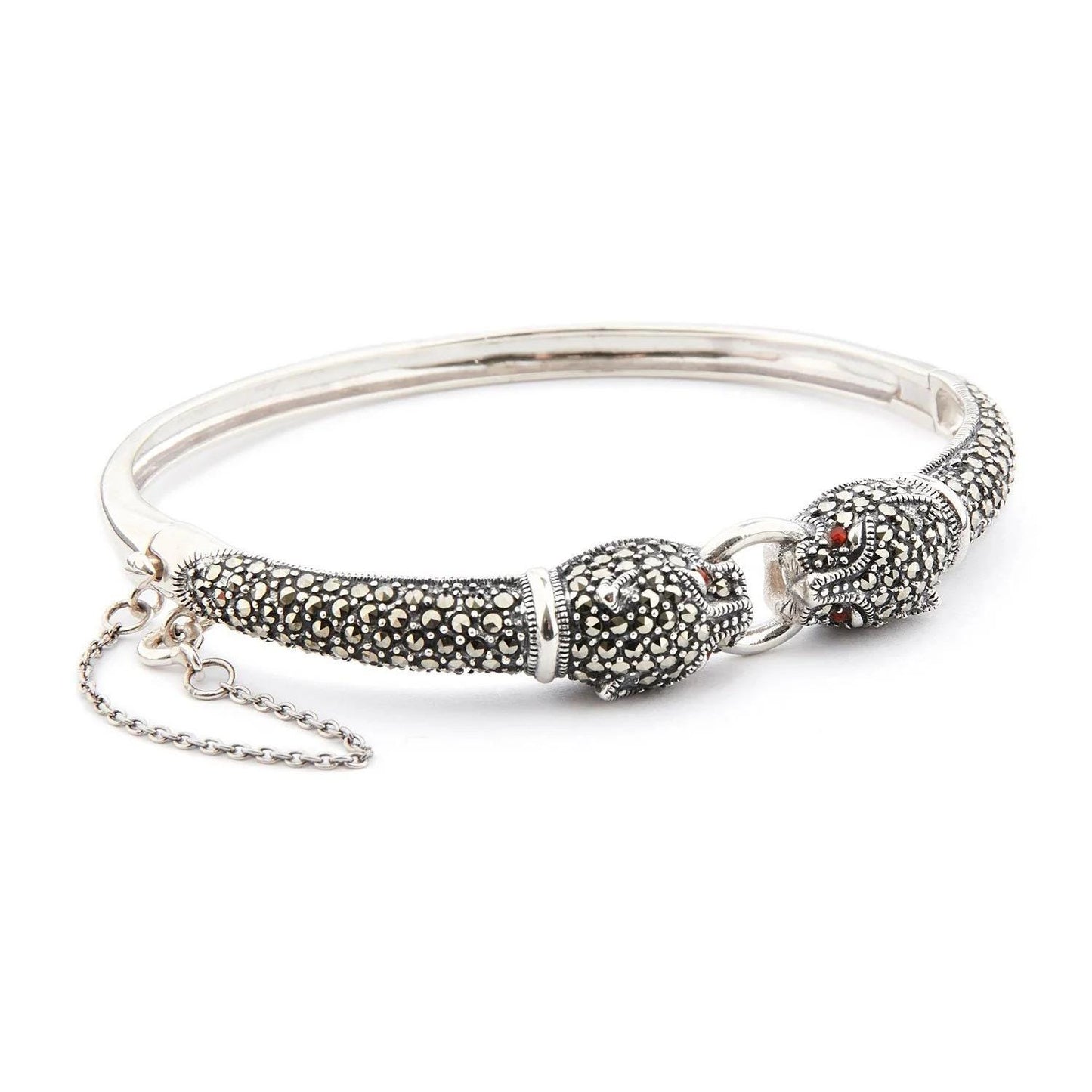 Sterling silver Panther Bangle in Marcasite with Carnelian