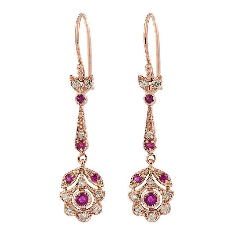 Sterling silver Art Deco earrings, Solid Gold Art Deco Drop Earrings with Diamonds and Gemstones