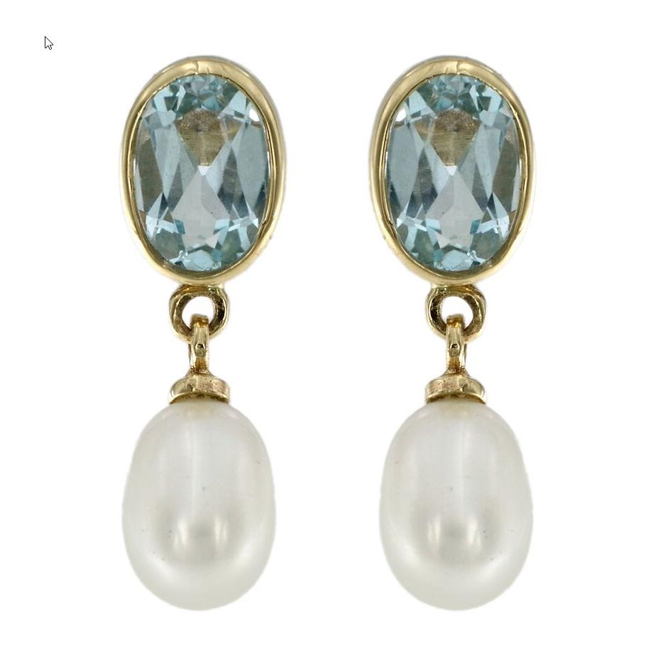 Gold Drop Earrings with Topaz, Garnet or Amethyst and Pearl
