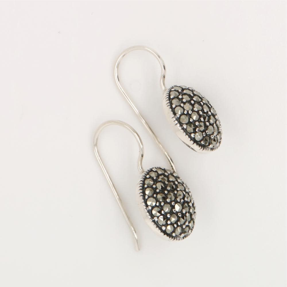 Pave Style Round Hook Earrings in Marcasite and Sterling Silver