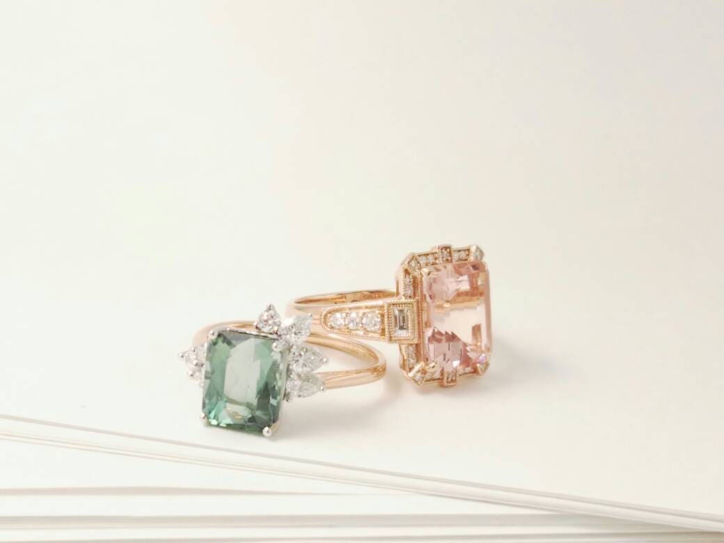 Art Deco vintage Morganite ring, Rose gold  diamond ring,  Art deco vintage ring, Rose gold engagement ring, Rose gold wedding ring,