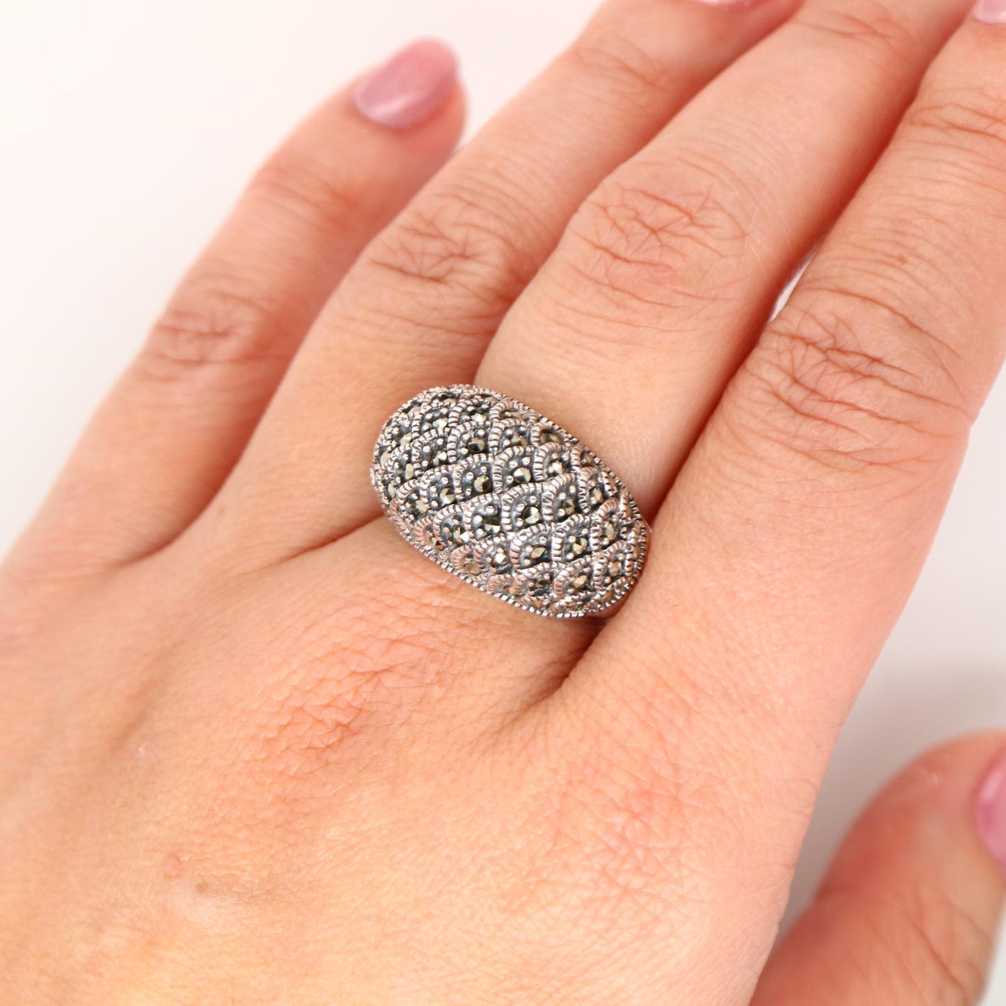 Scale pattern marcasite ring in silver, Anniversary gifts
