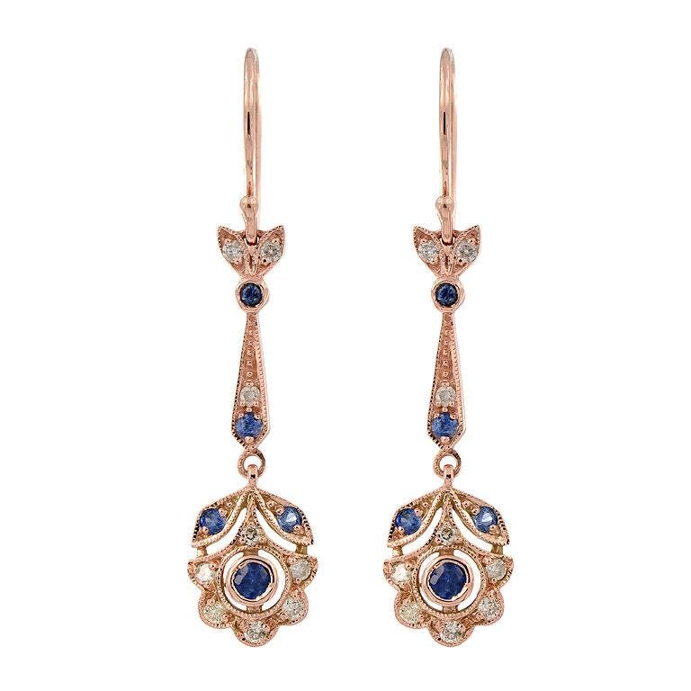 Sterling silver Art Deco earrings, Solid Gold Art Deco Drop Earrings with Diamonds and Gemstones