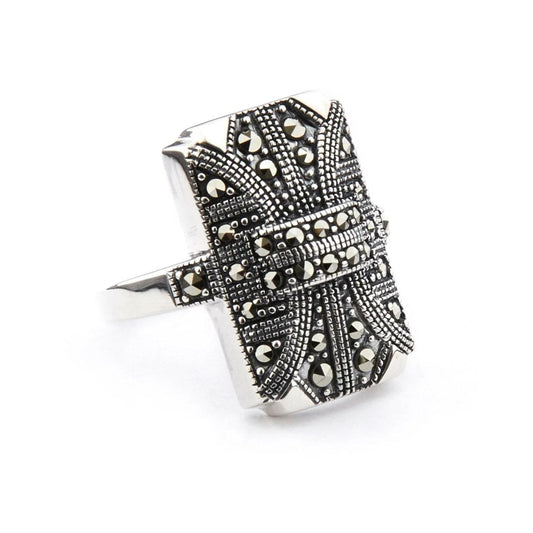 Art Deco Shield Ring in Marcasite and Sterling Silver