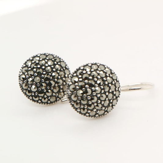 Pave Style Round Hook Earrings in Marcasite and Sterling Silver