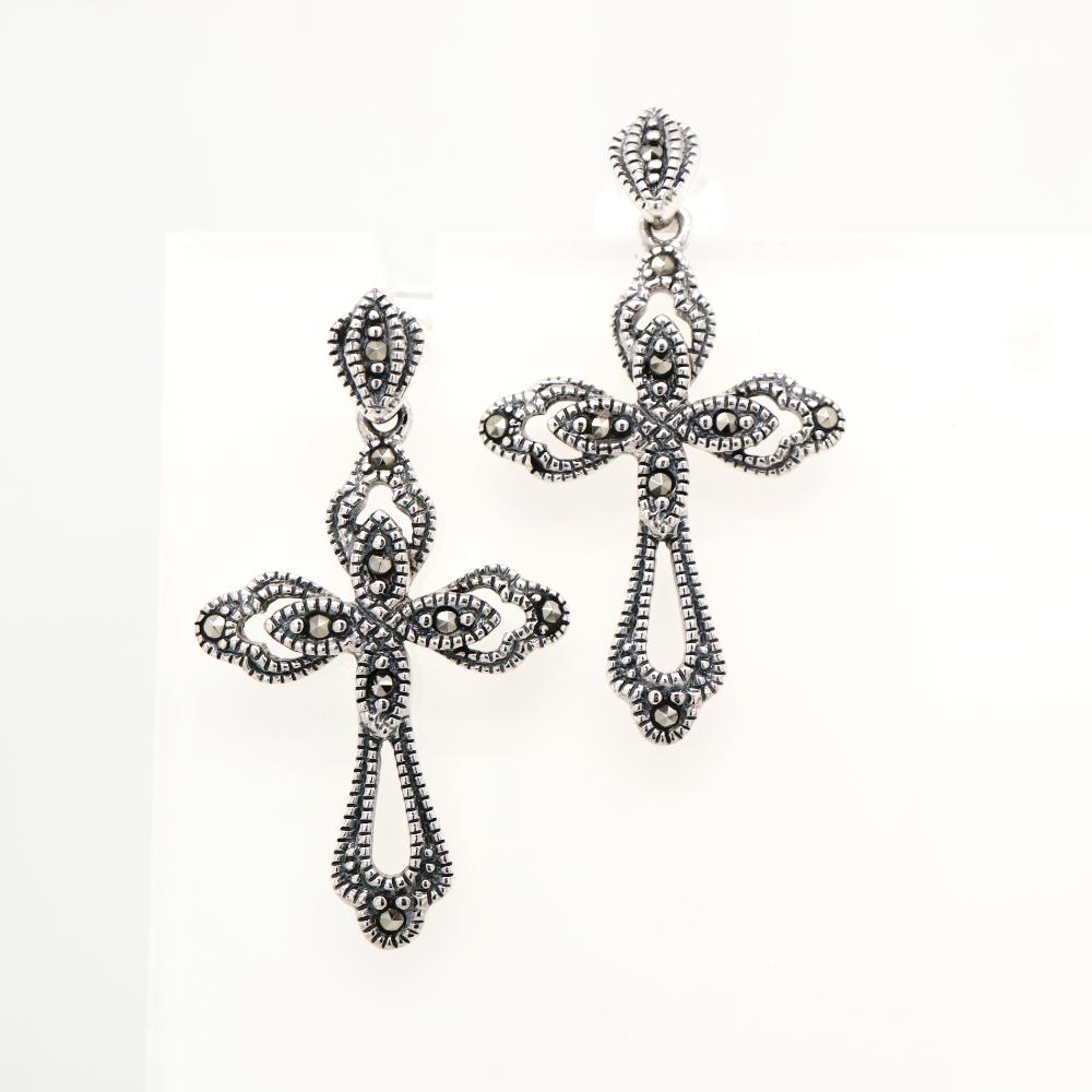 Marcasite Cross Earrings in Sterling Silver